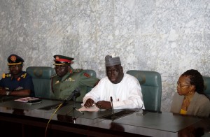 Air Commodore E.K Adedokun, Team Coordinator; Brigadier General G.A. Umelo, Team Leader; Mr. H.A. Warkani, PPO, Library and Documentation Division, ECOWAS and Ms. Benita Tarr, representing, ECOWAS Director ate