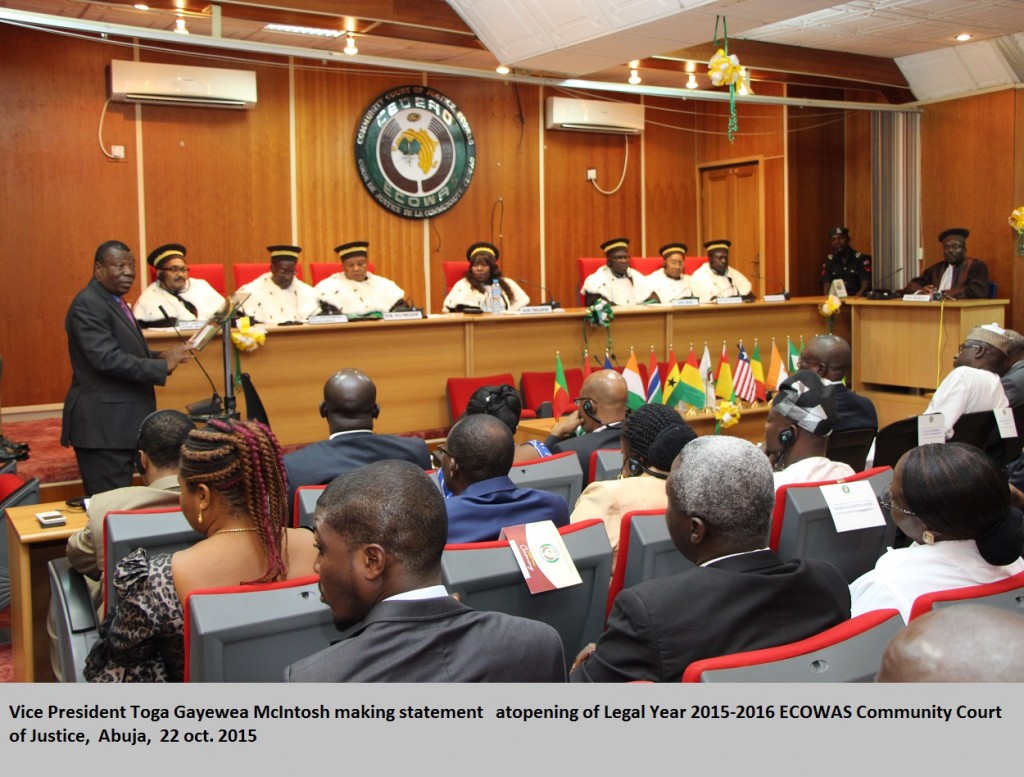 Vice President Toga Gayewea McIntosh making statement   atopening of Legal Year 2015-2016 ECOWAS Community Court of Justice,  Abuja,  22 oct. 2015MG_2025