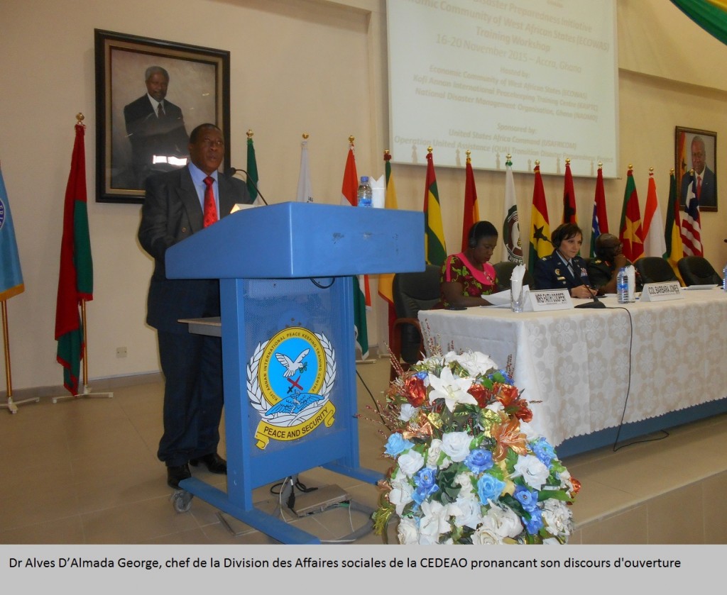 Dr Alves D’Almada George, chef de la Division des Affaires sociales de la CEDEAO pronancant son discours d'ouverture