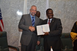 L-R Director of USAID West Africa, Mr Alexandre Deprez, with Ecowas President Kadre Desire Ouedraogo