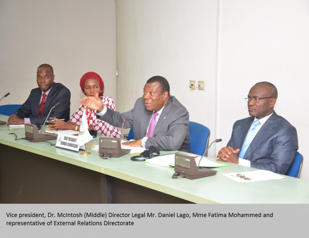 Vice president, Dr. McIntosh (Middle) Director Legal Mr. Daniel Lago, Mme Fatima Mohammed and representative of External Relations Directorate