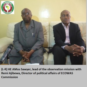 Head of ECOWAS Election Observation Mission (EOM), Amos Sawyer, and the Director of Political Affairs of the ECOWAS Commission,  Remi Ajibewa