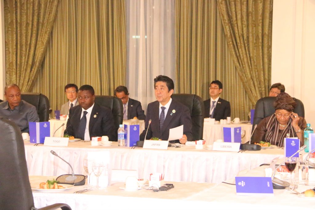 L-R Alpha Conde of Guinea - Faure Enyadema of Togo - PM Shinzo Abe of Japan and H.E. Ellen Johnson Sirleaf